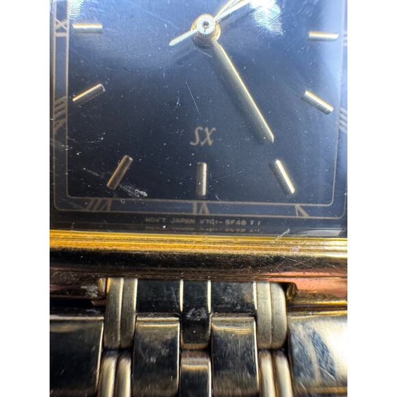 Vintage Seiko SX Tank Quartz Watch Unisex Gold Tone Black Dial V701-5G20 main image 11